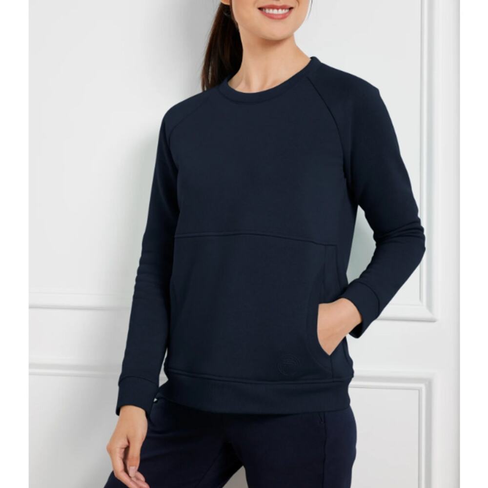 T‎ by Talbots size M petite womens navy blue pullover sweatshirt front pocket